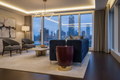 Deep matte burgundy lacquered drum side table with polished brass base beside velvet sofa in luxury living room